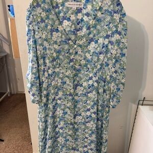 Emma & Michele Floral Long Sleeve Dress - Blue and Green
